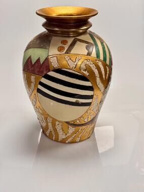 Alexander Kalifano Art Pottery Vase Abstract Mosaic Picasso Style 12” Gold